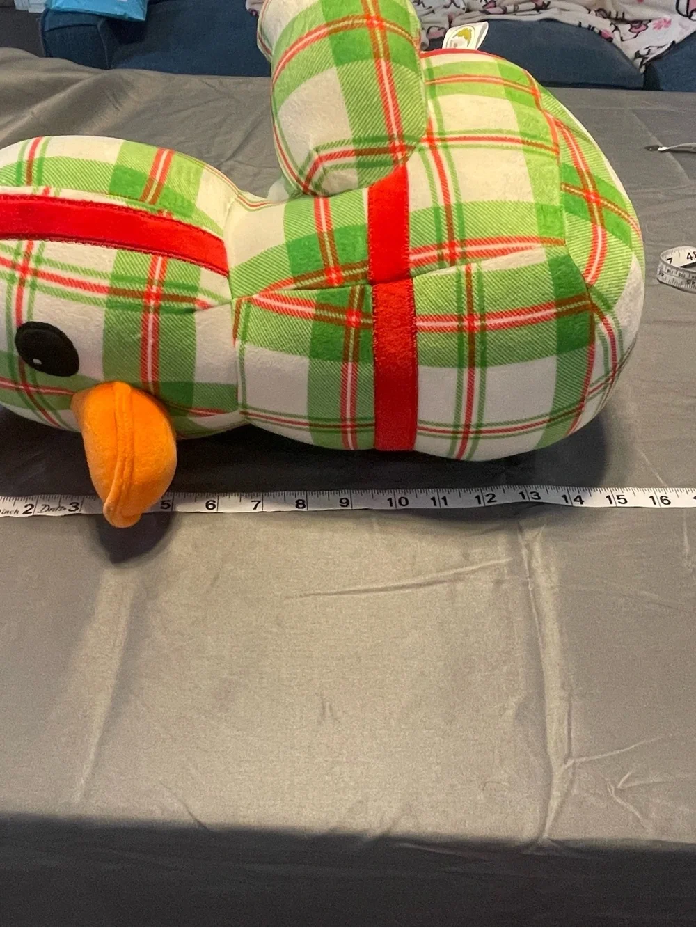 Plaid Holiday Duck Pillow - Green & Red
